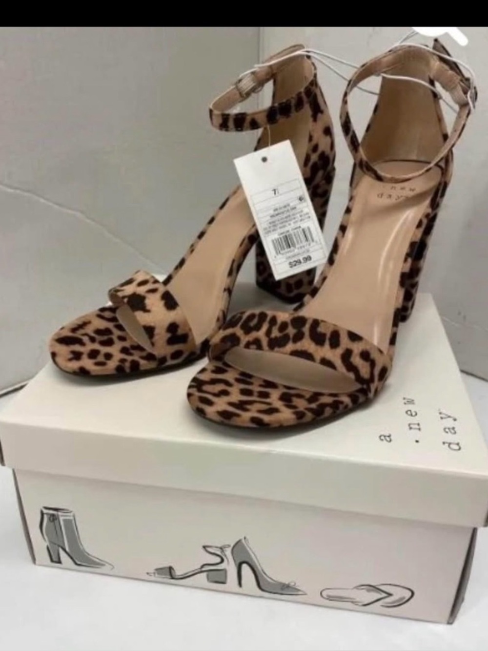 a new day Leopard Print Ankle Strap Block Heel Sandals - Brown/Tan